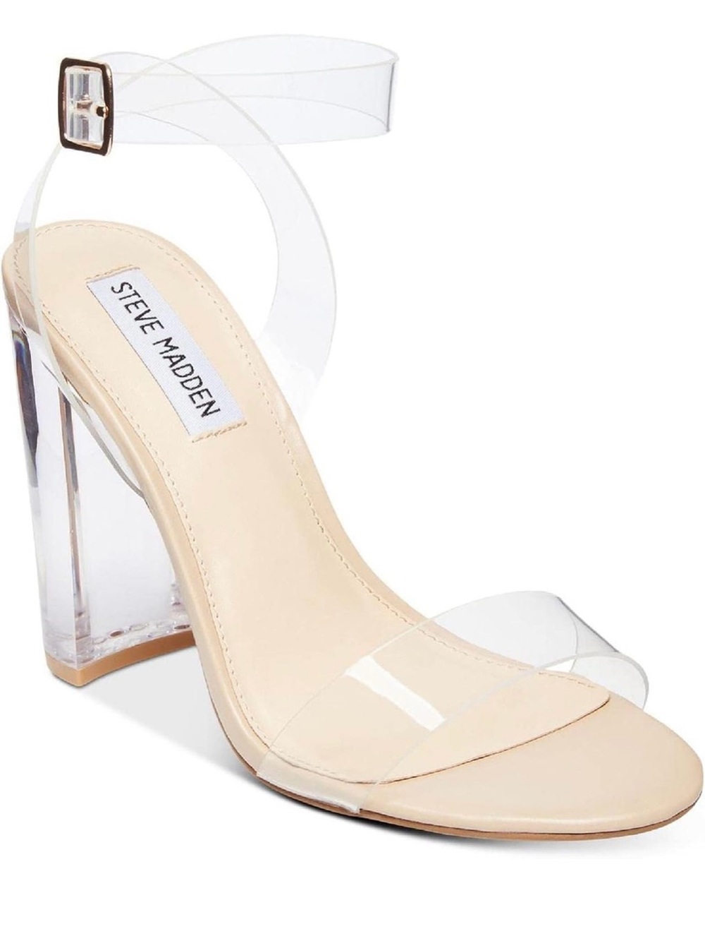 Steve Madden Nude Footbed Clear Strap Block Heel Sandal